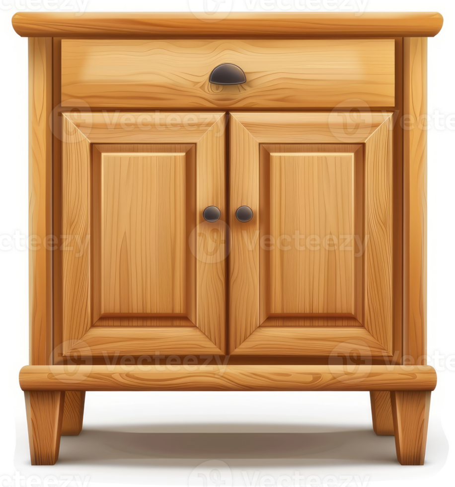 Light brown wooden cabinet with two doors and a drawer. png