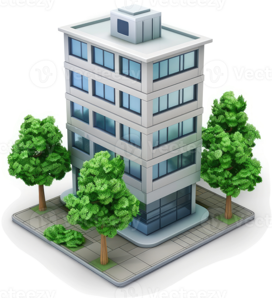 Modern office building with lush landscaping. png