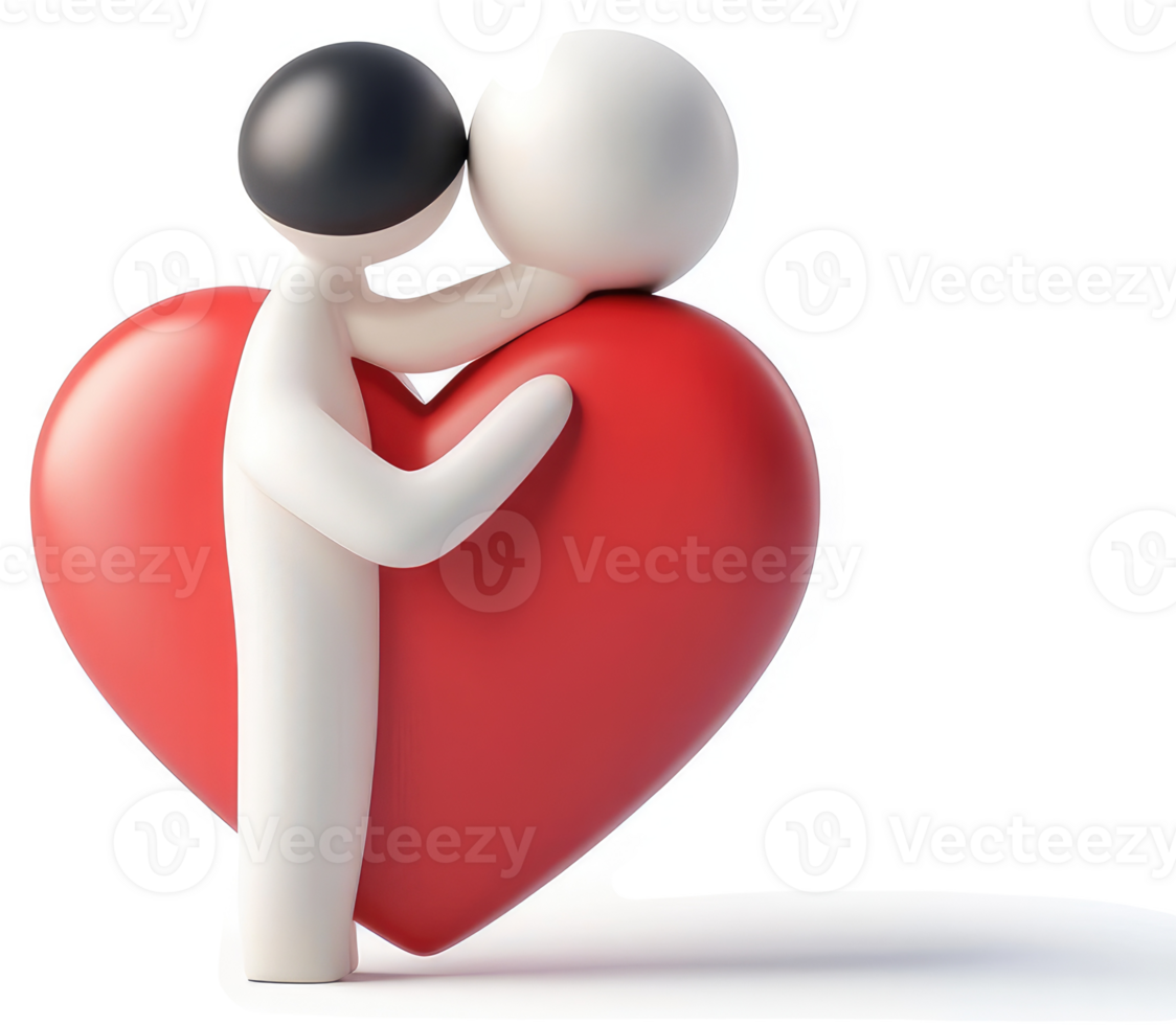 Two figures embracing a large heart shape. png