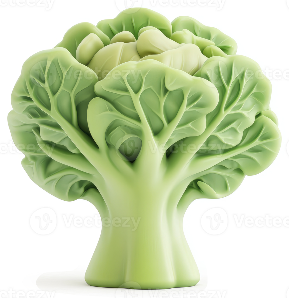Vibrant, stylized representation of a green head of broccoli. png