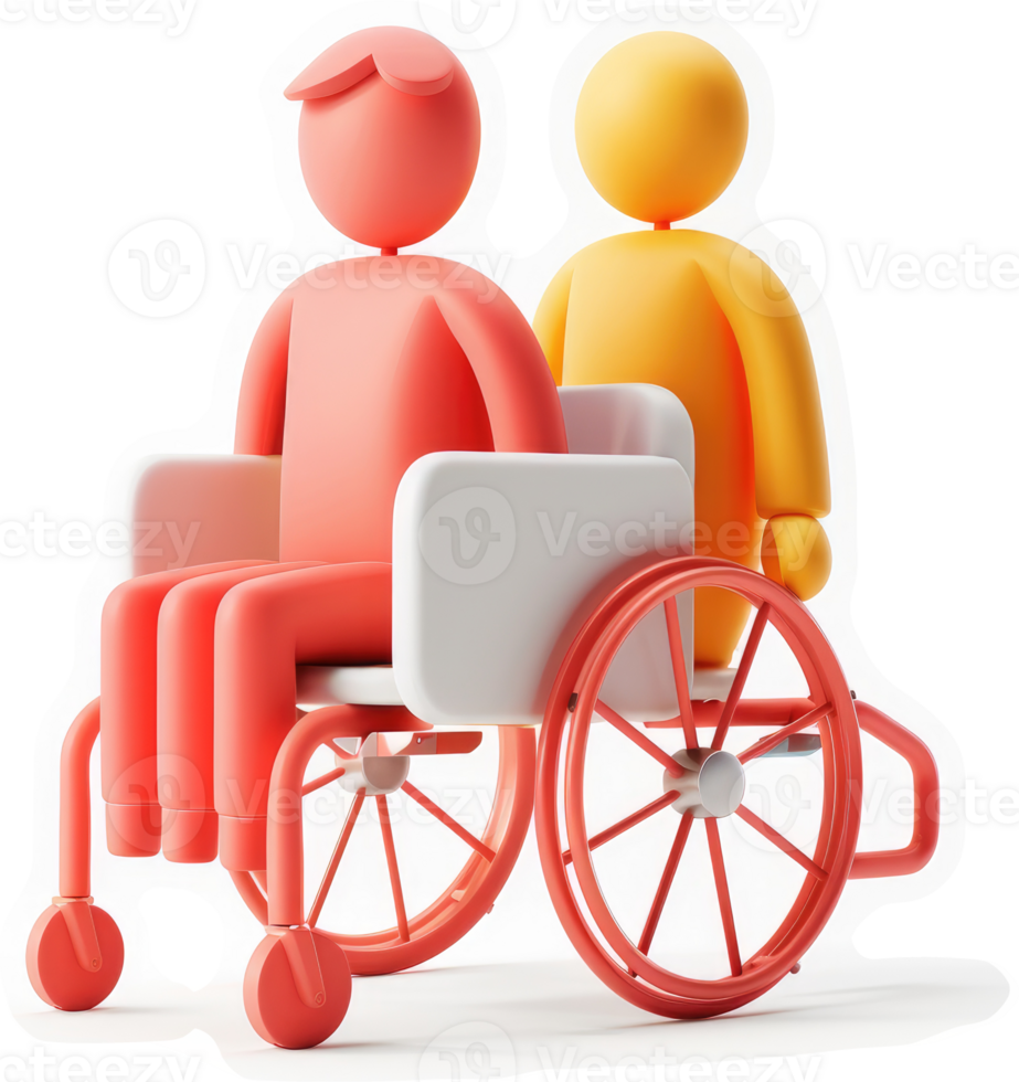 Two stylized figures represent support and assistance in a wheelchair. png