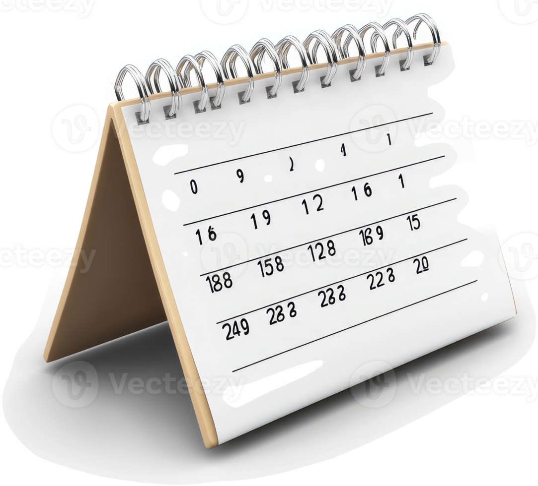 A tabletop calendar with dates displayed. png