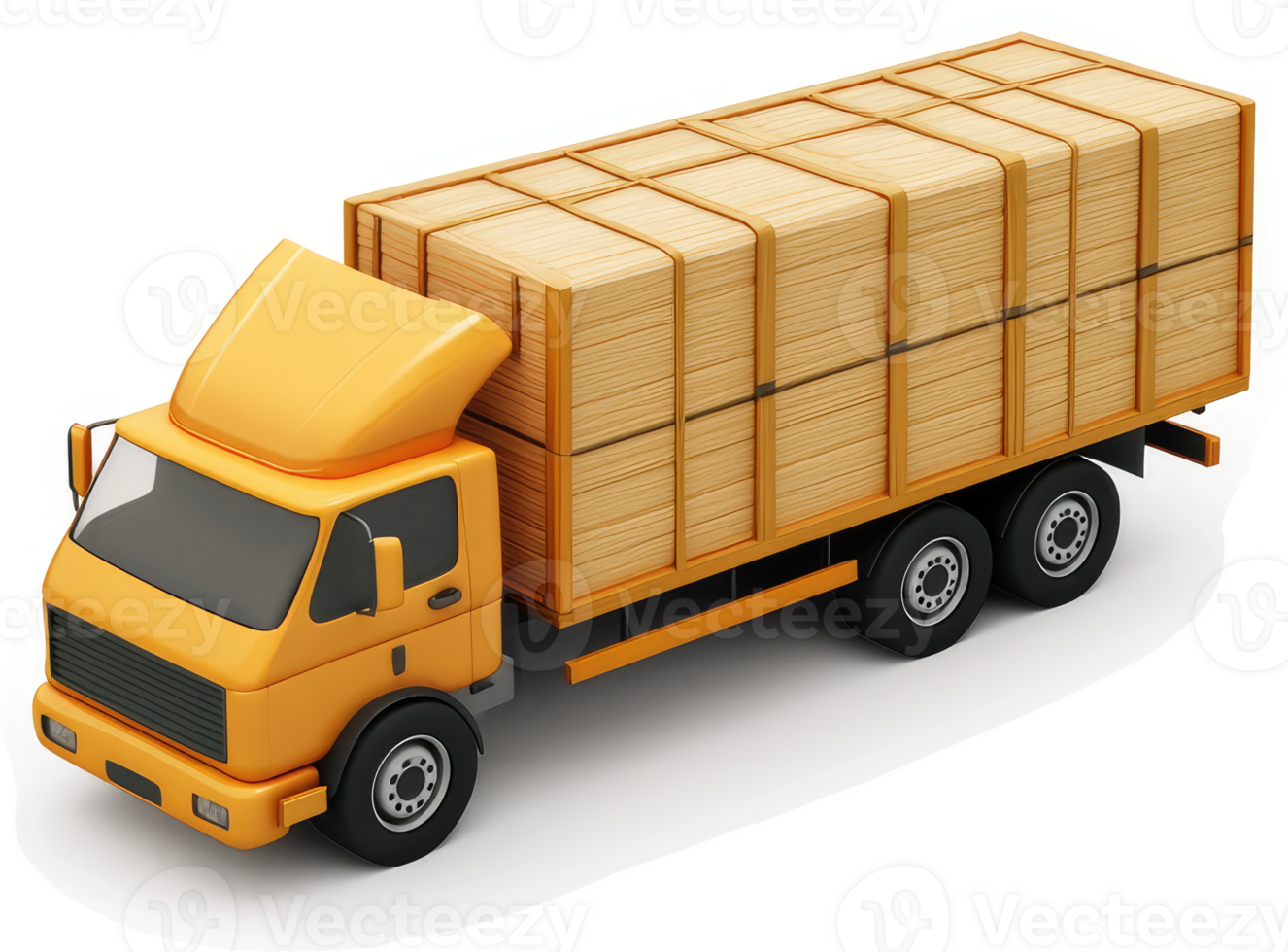 Cargo truck loaded with wooden crates. png