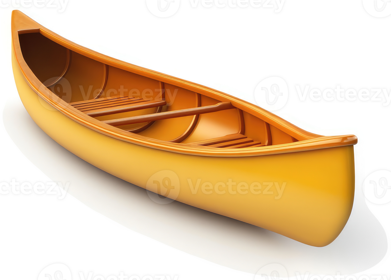 A yellow canoe, angled view, for water recreation. png