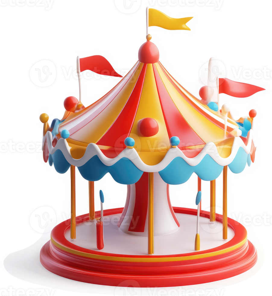Colorful carnival carousel, a whimsical three-dimensional design. png