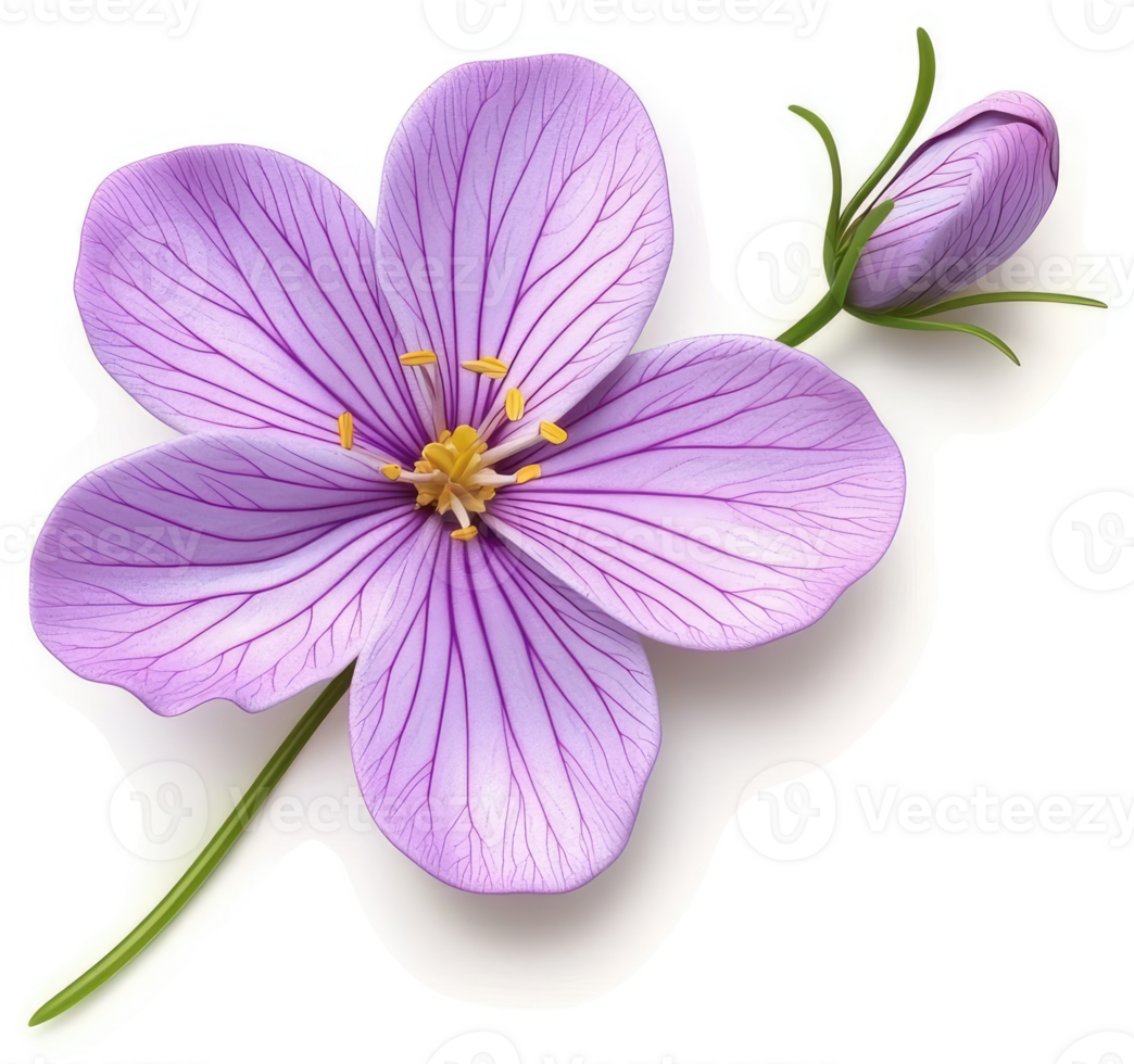 Delicate Purple Flower with Bud in Isolated View. png