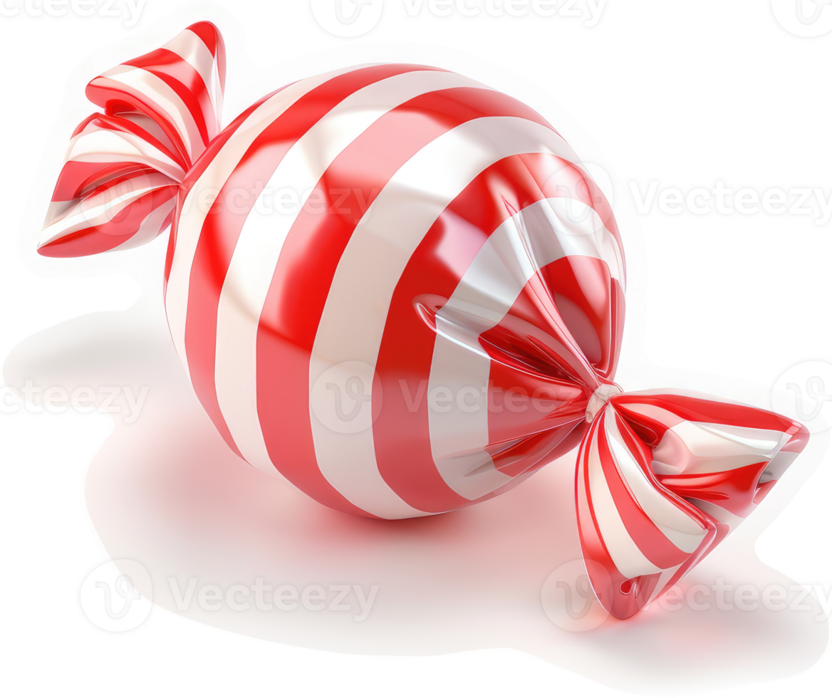 Wrapped red and white striped candy sphere. png