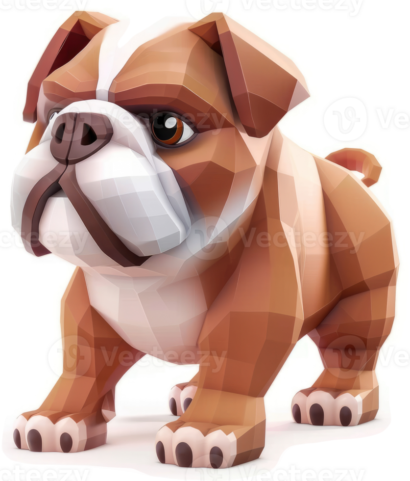 Geometric bulldog figurine, showcasing a polygonal design. png