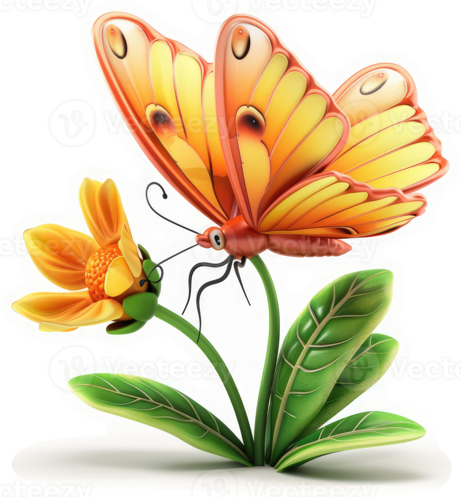 Vibrant butterfly nectaring on a cheerful flower. png