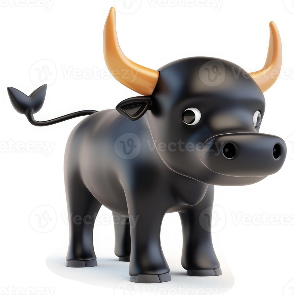 Black bull character in a cartoon style. png
