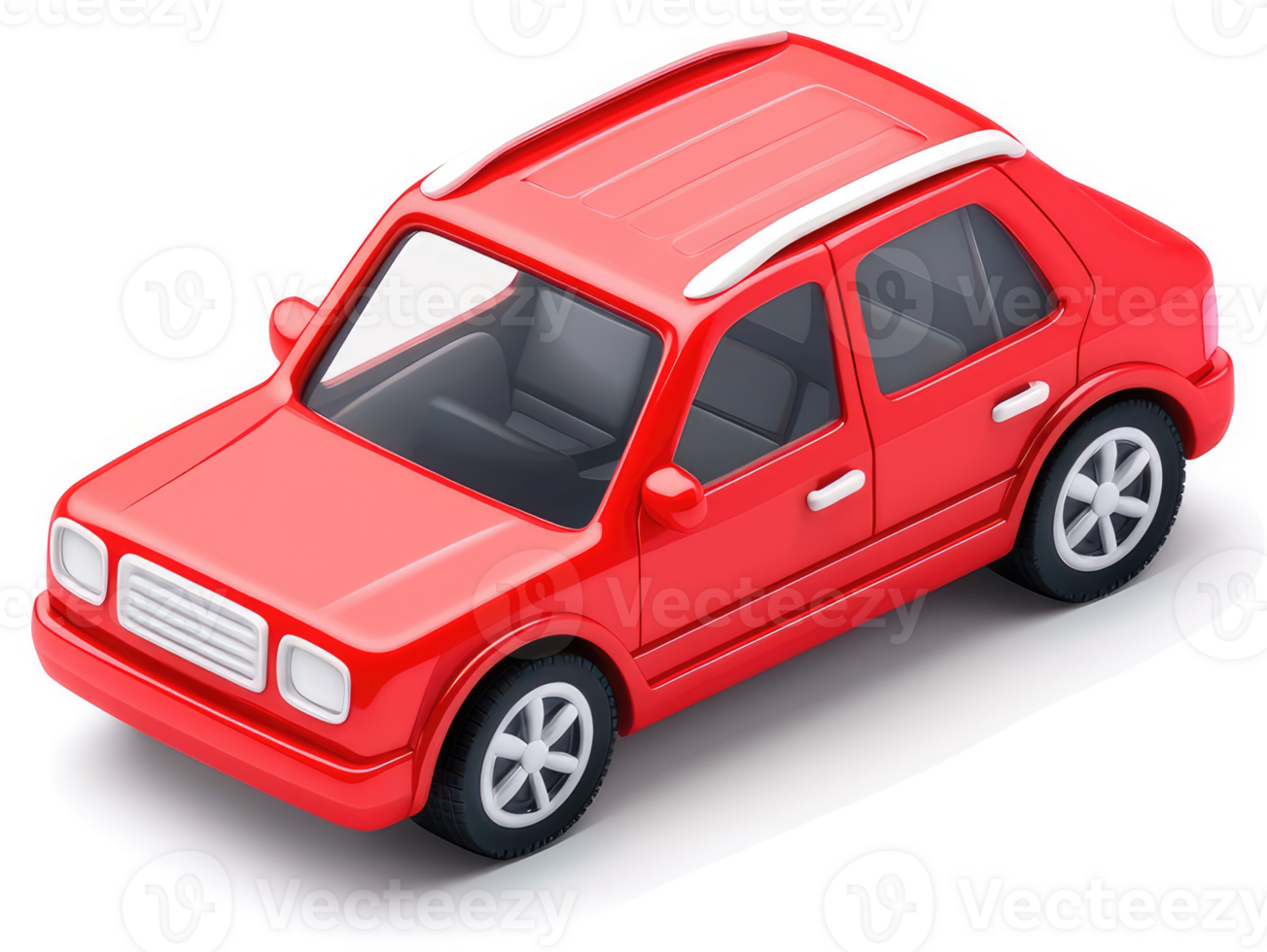 Red toy car, viewed from above, on a white background. png