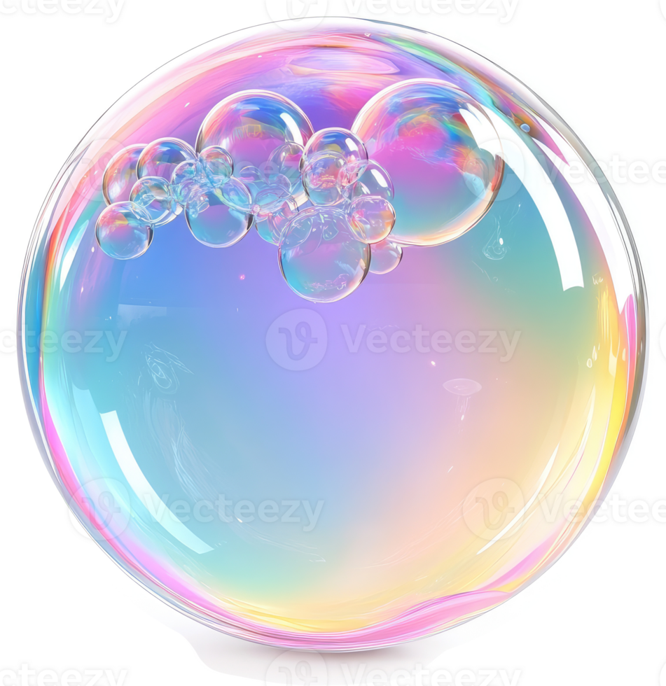 Colorful iridescent soap bubbles in a sphere. png