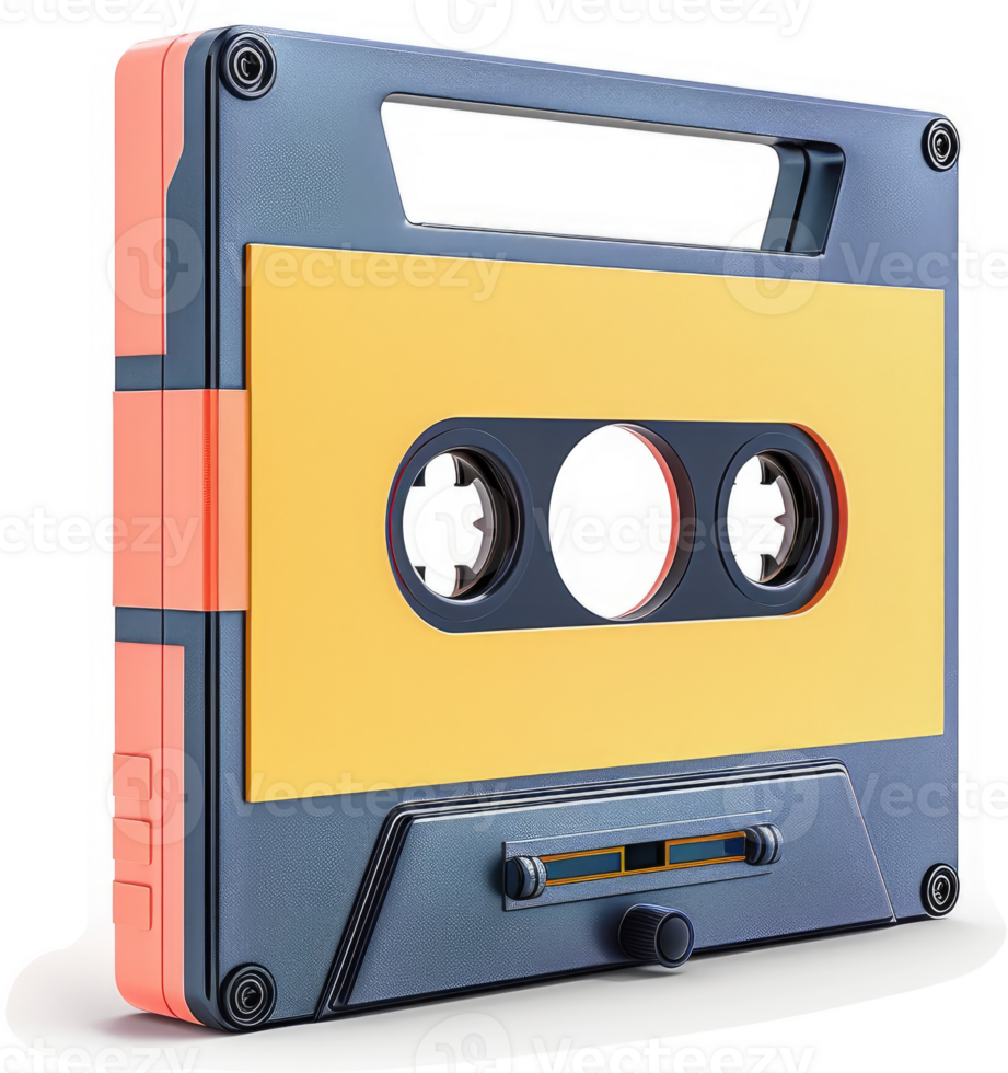 Retro audio cassette tape, vibrant colors, and design. png