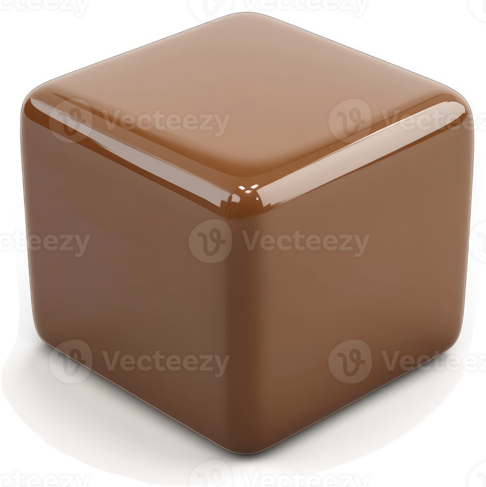 Polished, chocolate brown cube object on a plain background. png