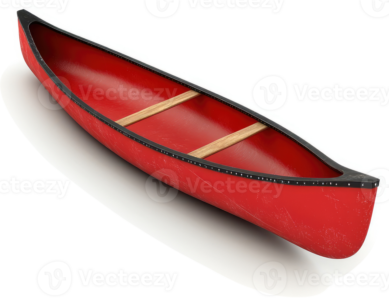 A red canoe rests on a white background. png