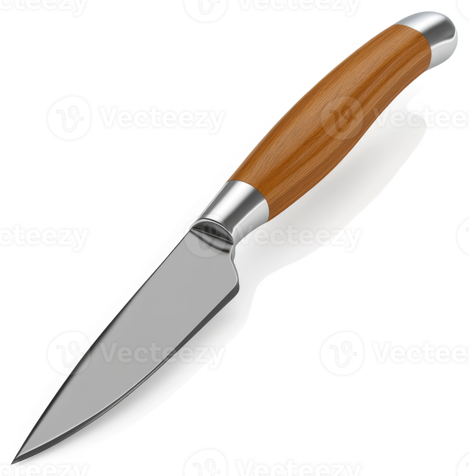 Sharp paring knife with a wooden handle. png