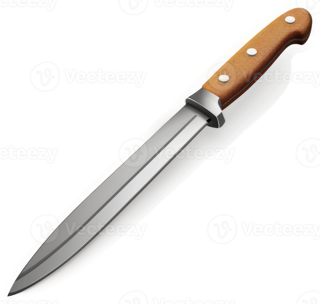 Sharp, sturdy kitchen knife with wooden handle. png
