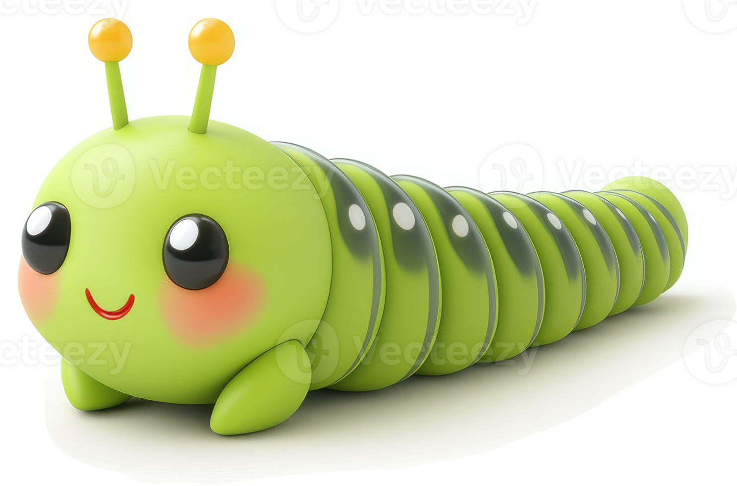 Cute cartoon caterpillar in light green. png