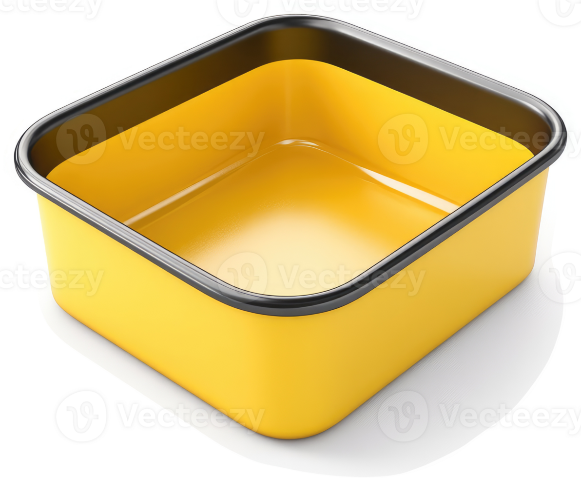 Empty square yellow food storage container. png