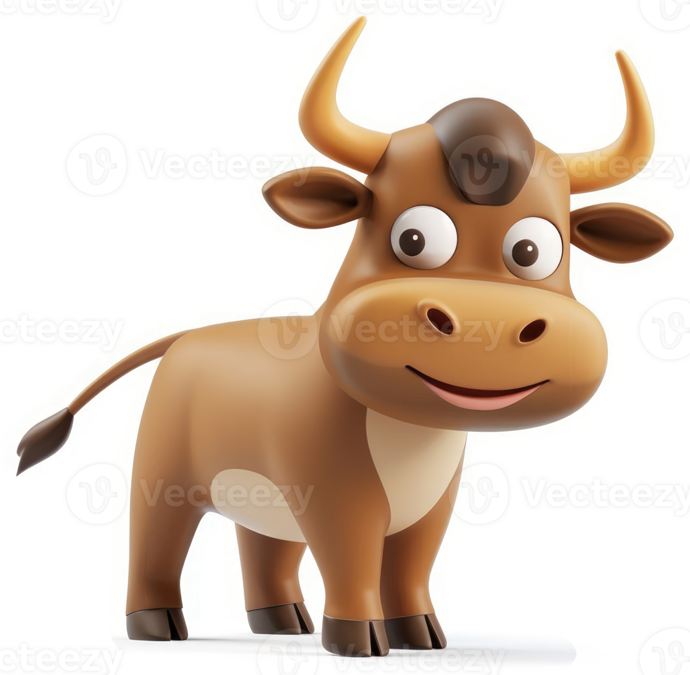 Cartoon bull with big eyes and a happy expression. png