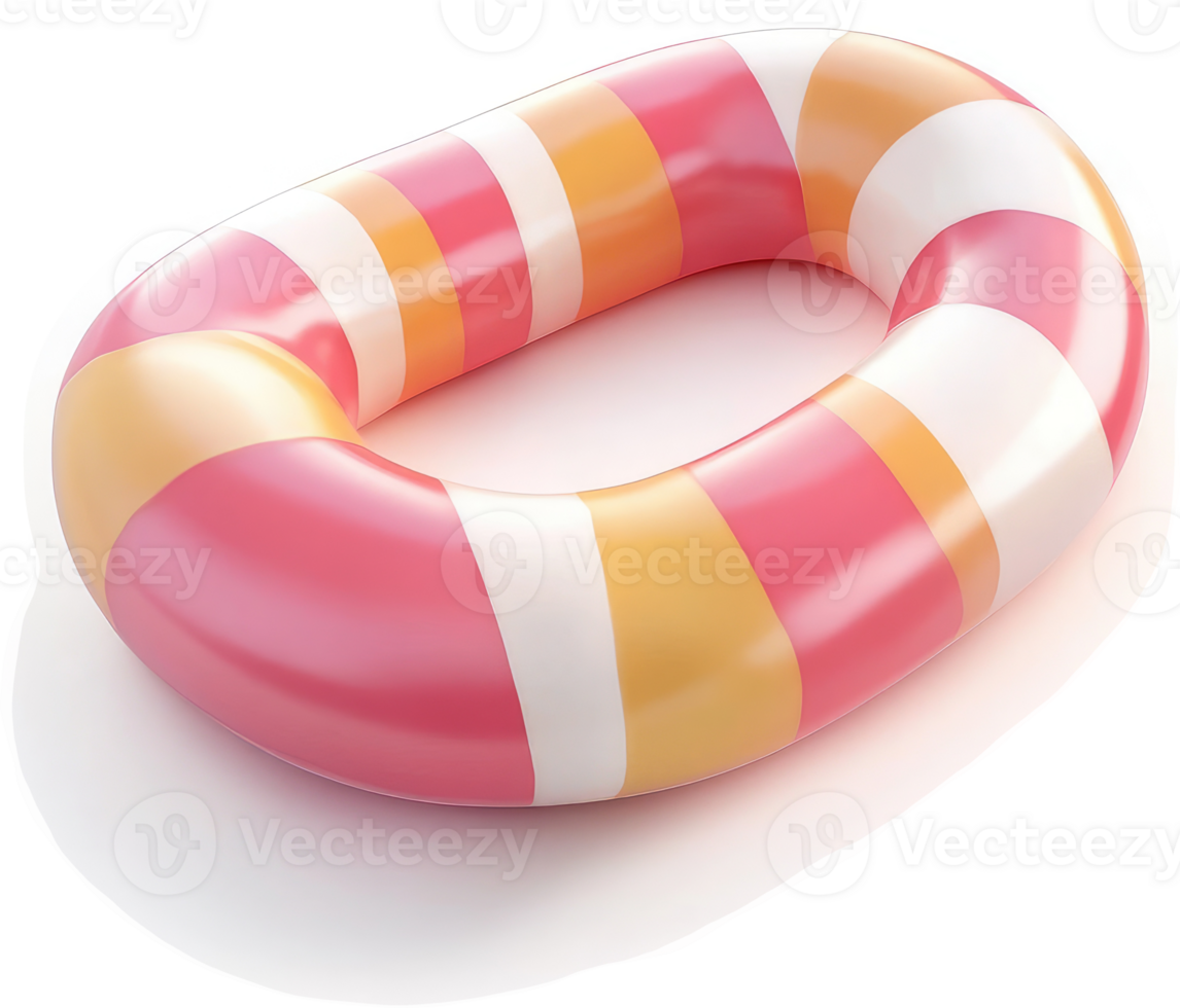 Striped inflatable pool ring in pink, white, and orange. png