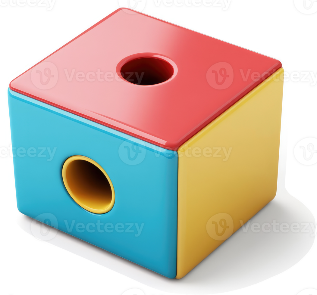 Colorful, modular cube toy with a central hole. png