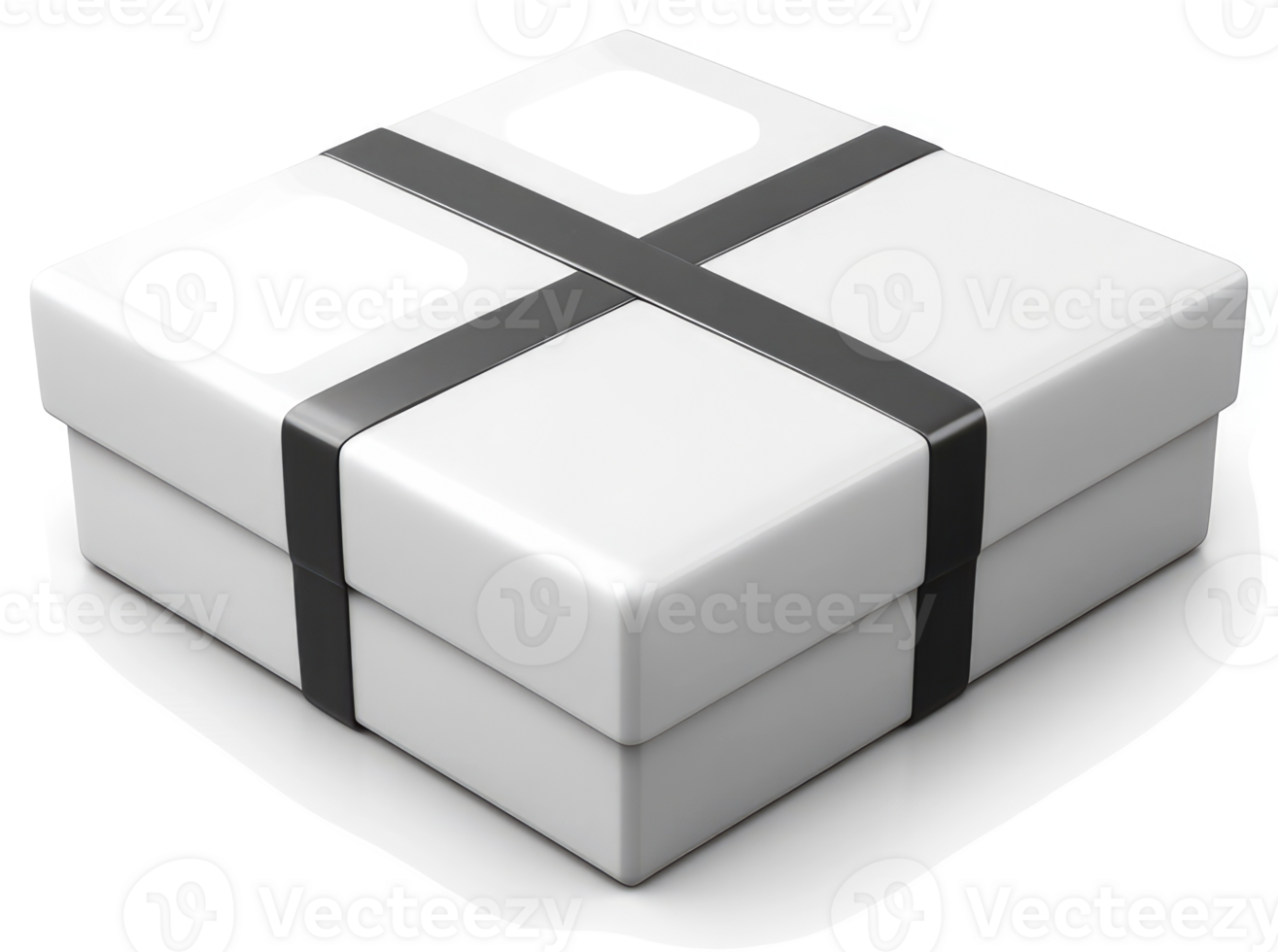 Blank white gift box with black cross-shaped ribbon. png
