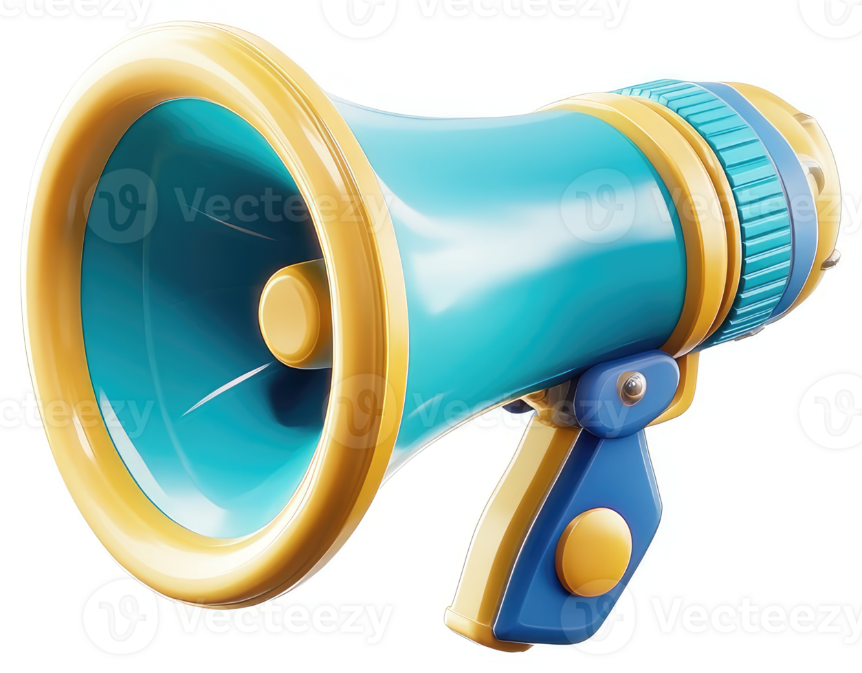 Vibrant teal and gold megaphone graphic design. png