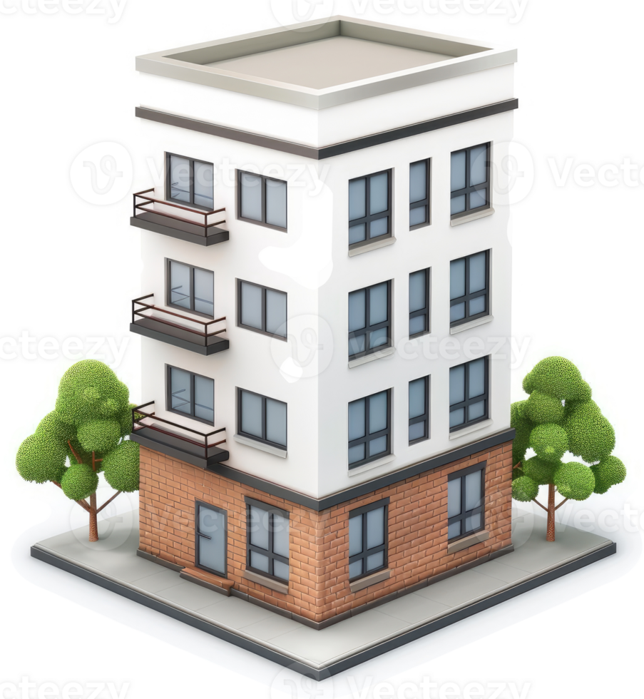 Modern multi-story residential building illustration. png