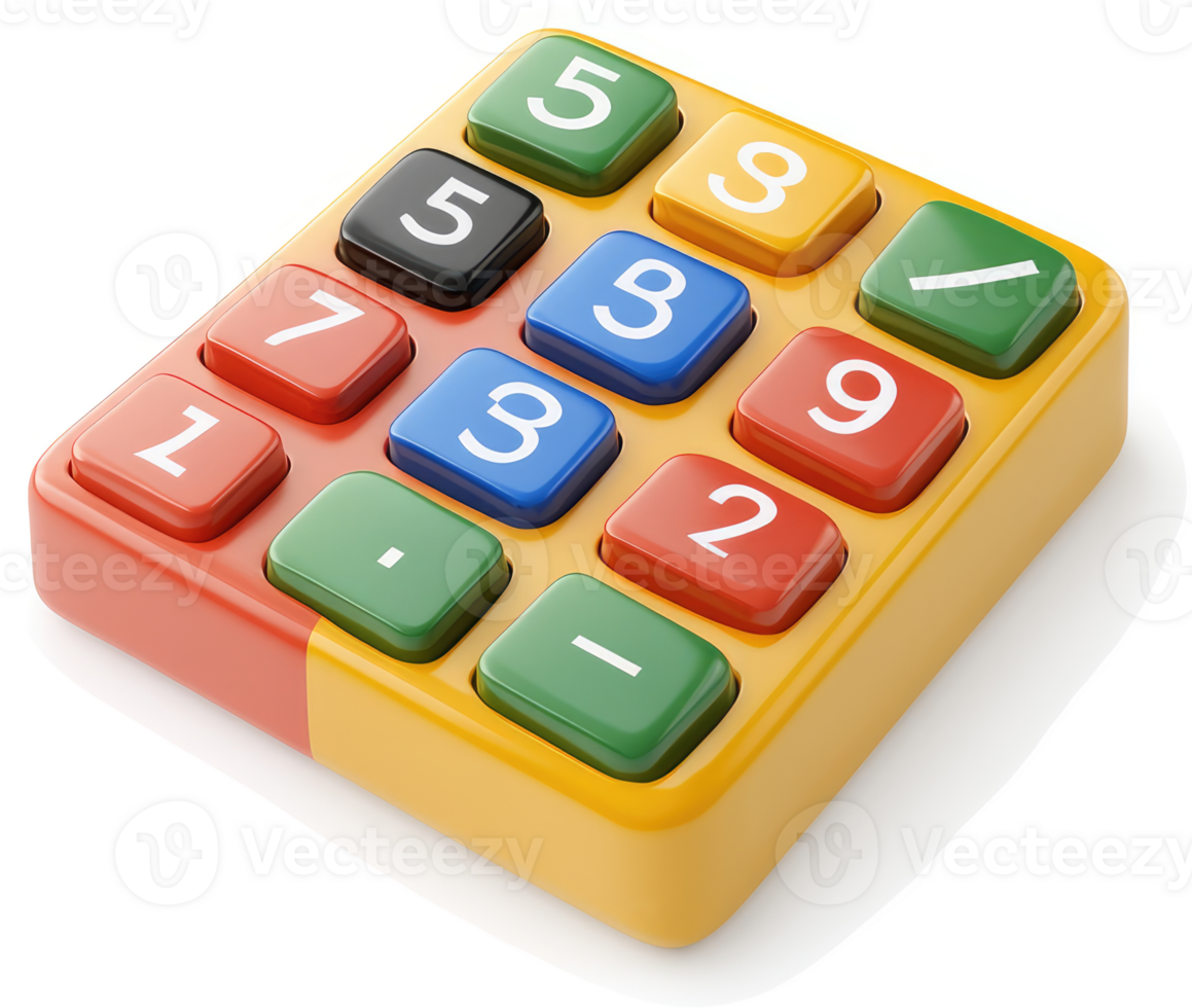Colorful keypad with number and function buttons. png