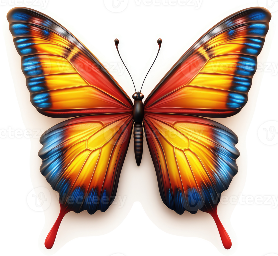 Vibrant depiction of a majestic orange and yellow butterfly. png