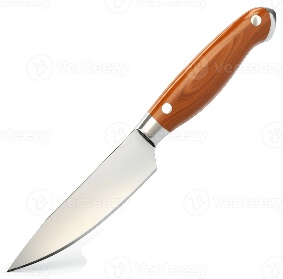 Sharp, wooden-handled chef's knife. png