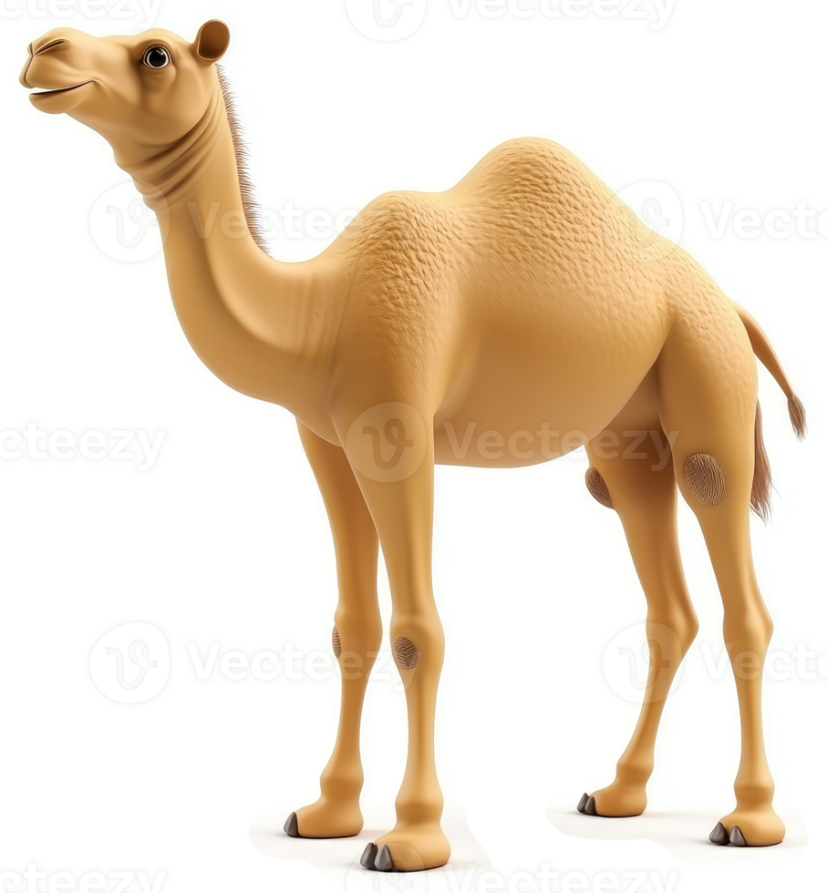 Smiling camel in profile view, standing tall. png
