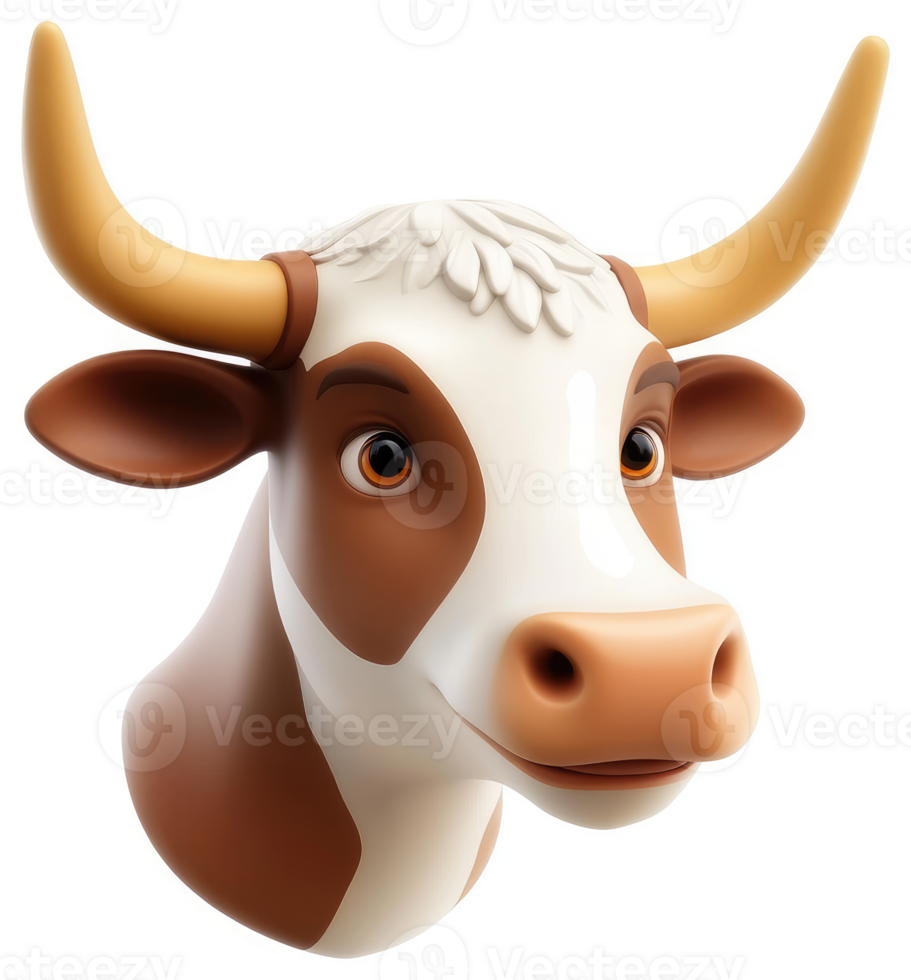 Cartoon cow's head, front view, close-up. png