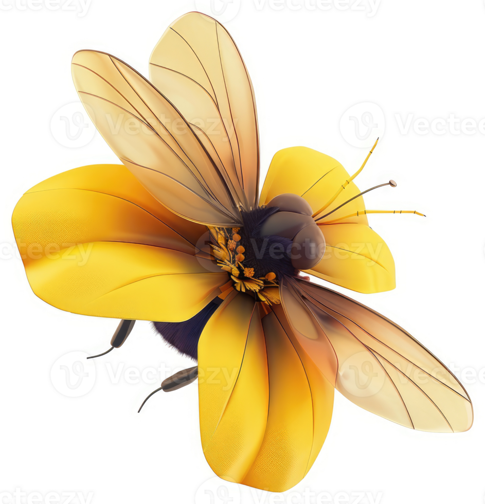 Delicate honeybee poised on a vibrant yellow flower. png