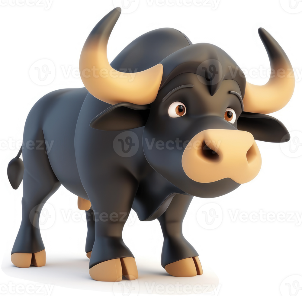 Cartoon bull illustration with expressive features. png