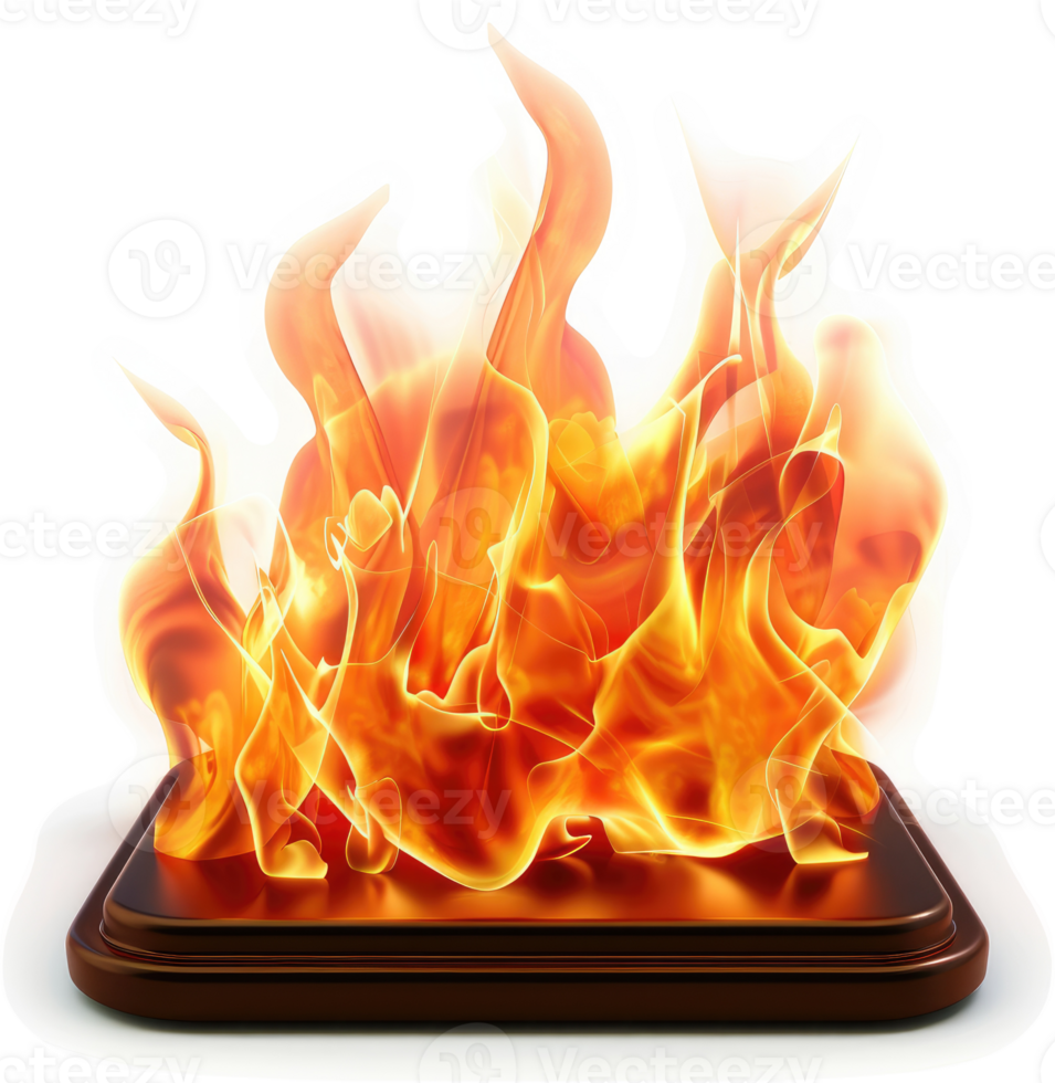 Fiery flames rising from a dark wooden platform. png