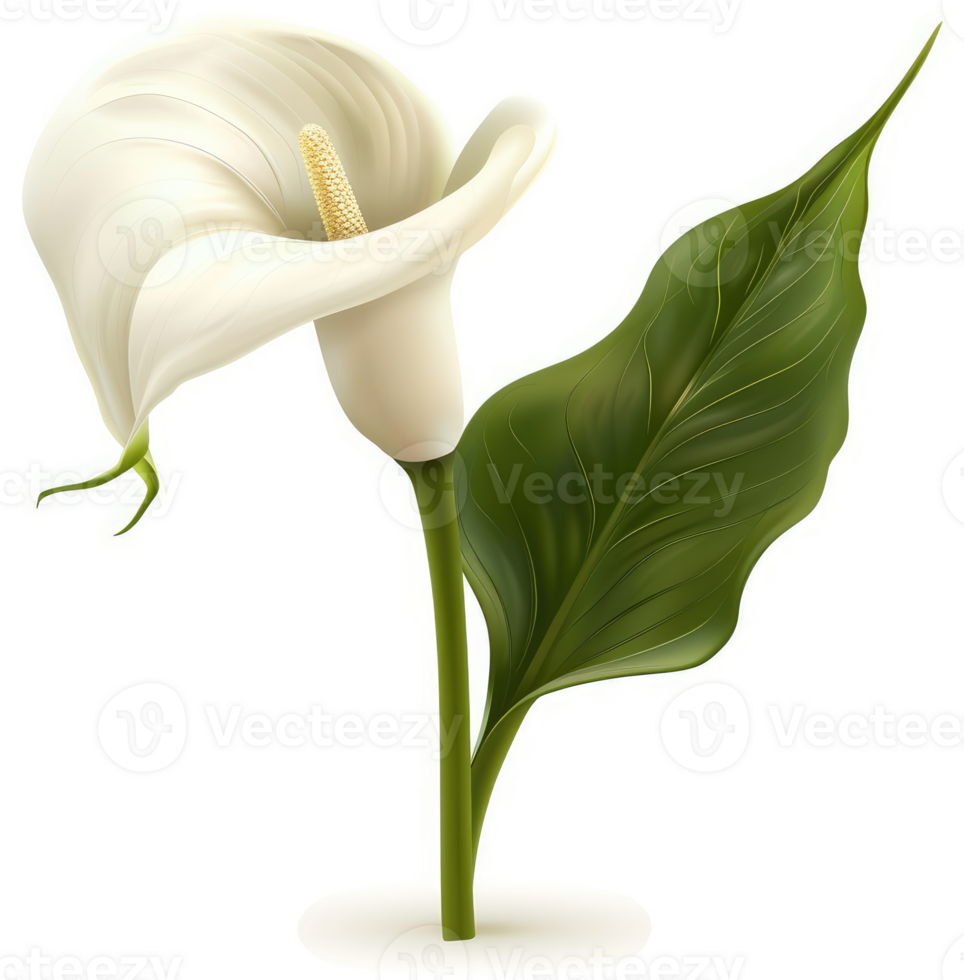 Elegant white calla lily with lush foliage. png