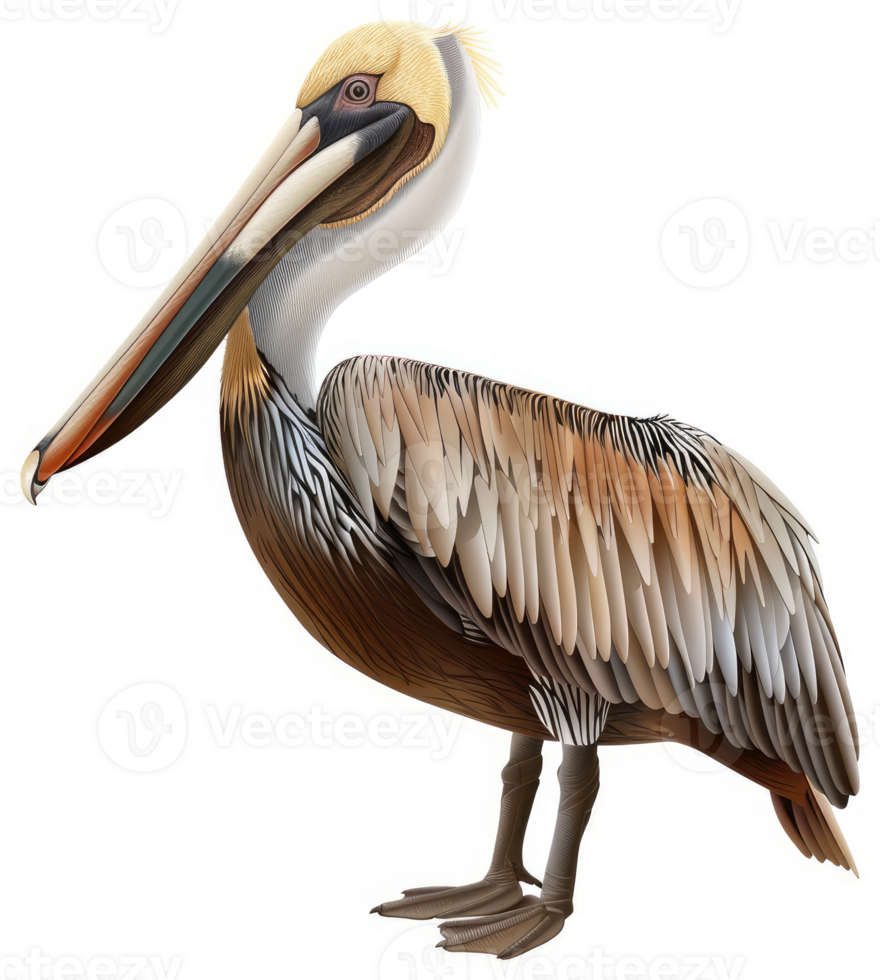 Detailed illustration of a brown pelican. png