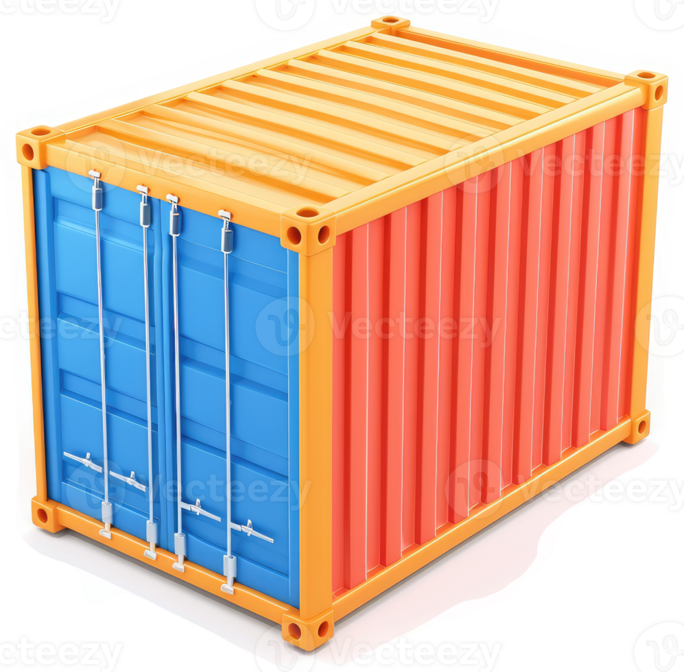 Colorful shipping container depicts international trade. png