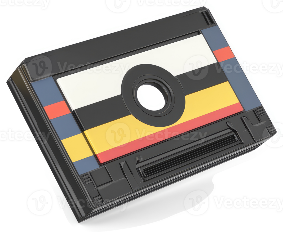 Retro cassette tape illustration with colorful bands. png