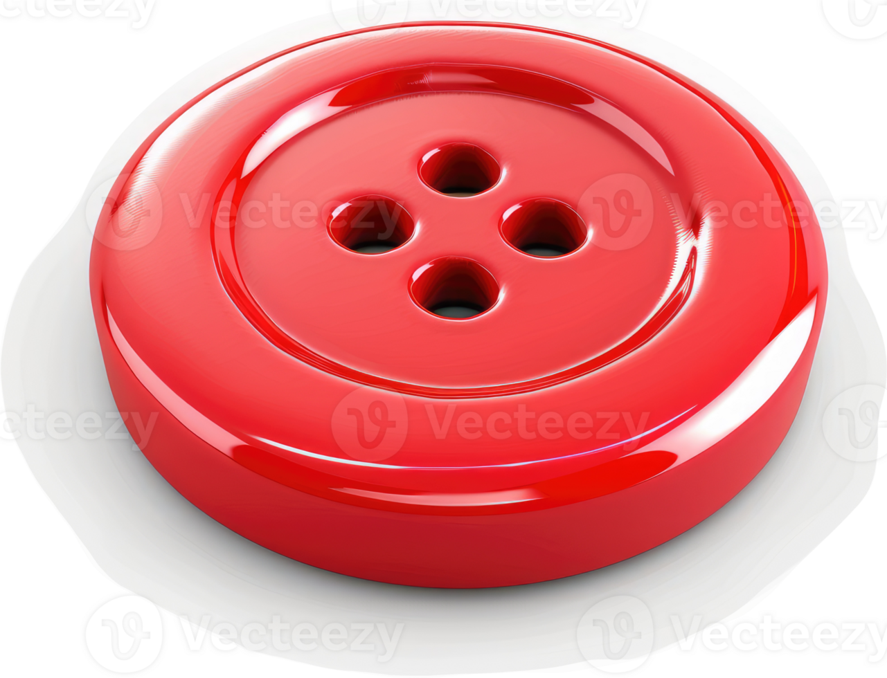 Close-up view of a circular, red button with four small holes. png