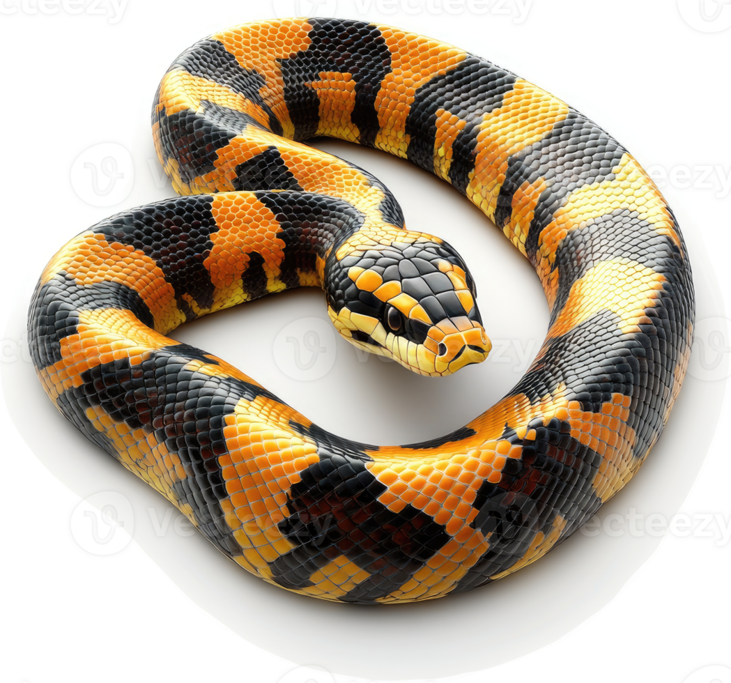 Ornate snake in a coiled posture, displaying vibrant colors. png