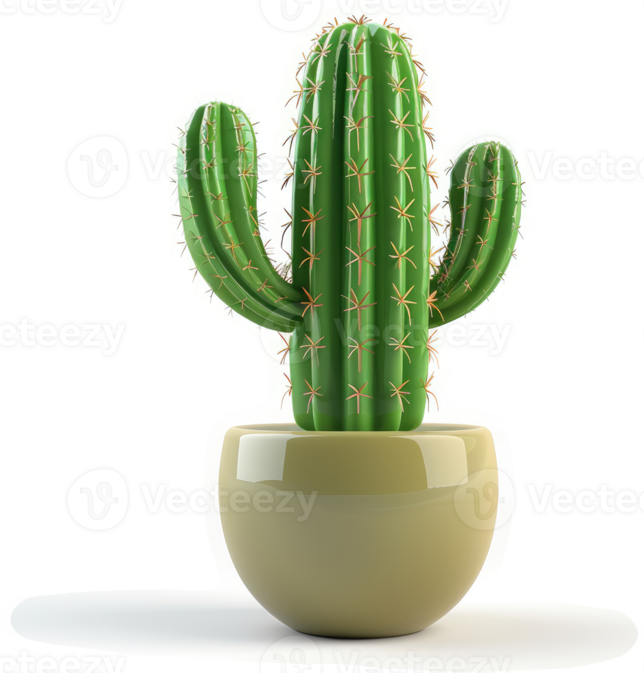 A vibrant cactus in a light beige pot. png