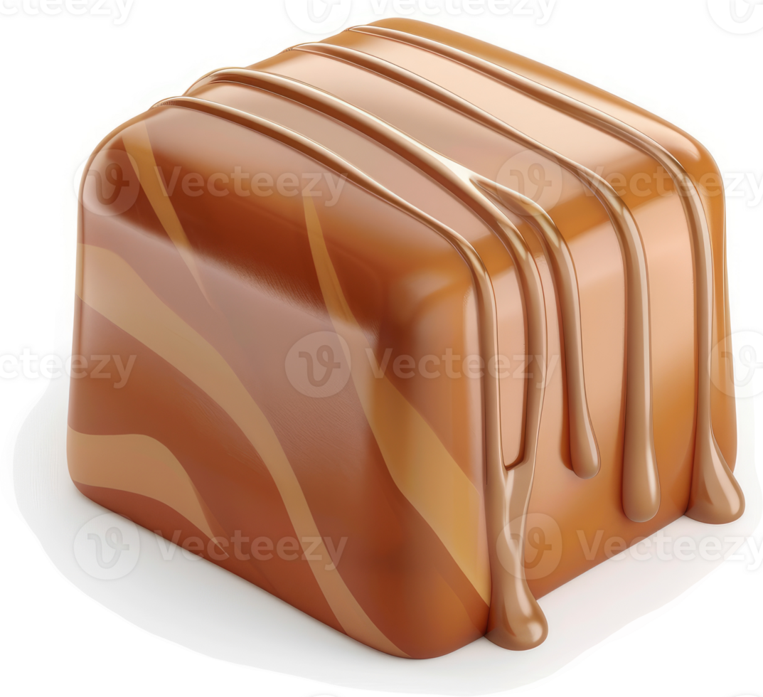 Square caramel-covered chocolate confection. png