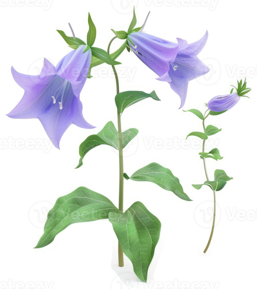 Light purple bell flowers, with leaves and stems. png