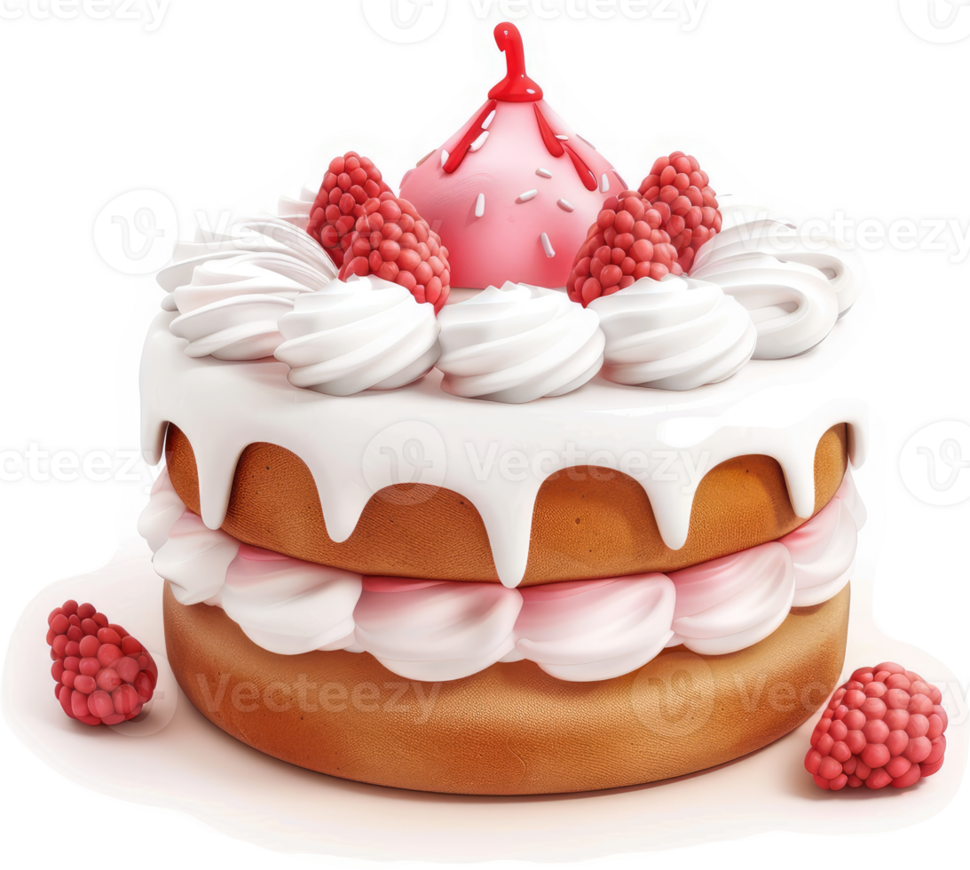 Delicate raspberry cake with whipped cream frosting. png