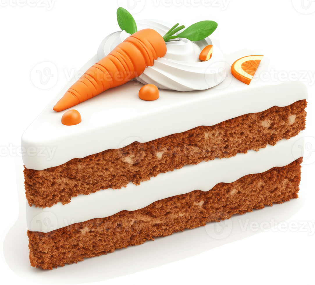 Delicious carrot cake slice garnished with a carrot and orange. png