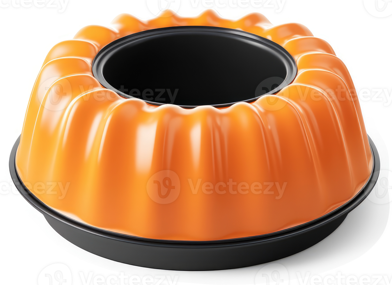 Vibrant orange bundt pan with a dark base. png