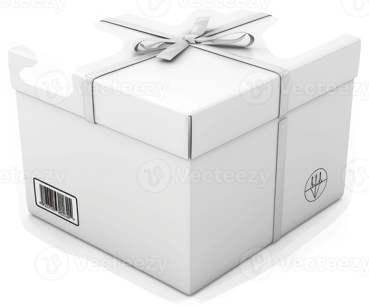 Blank white gift box with ribbon and logo. png